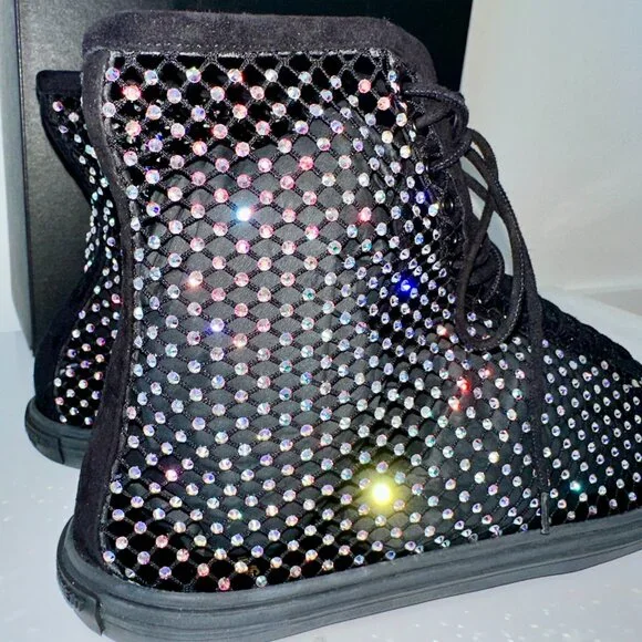 Saint Laurent Rhinestone High-Top Sneakers Black EU 38 New - Picture 7 of 8